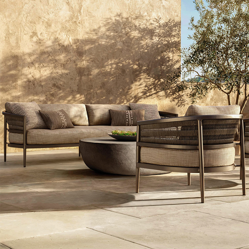 Sofá de teca al aire libre Jardín al aire libre Mesa de mesas moderna minimalista combinación de patio villa sofá de madera maciza impermeable solar image 3