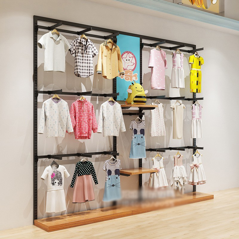 Estante de exhibición de la tienda de ropa para niños combinación de pared estante de ropa para niños percha de piso estante de exhibición en forma de Casa simple
