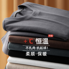 Double-Sided Fleece Short-Sleeve T-Shirt for Men - Autumn/Winter Thicken Warm Round Neck Insulating Fuzzy Crew Neck Underwear Top