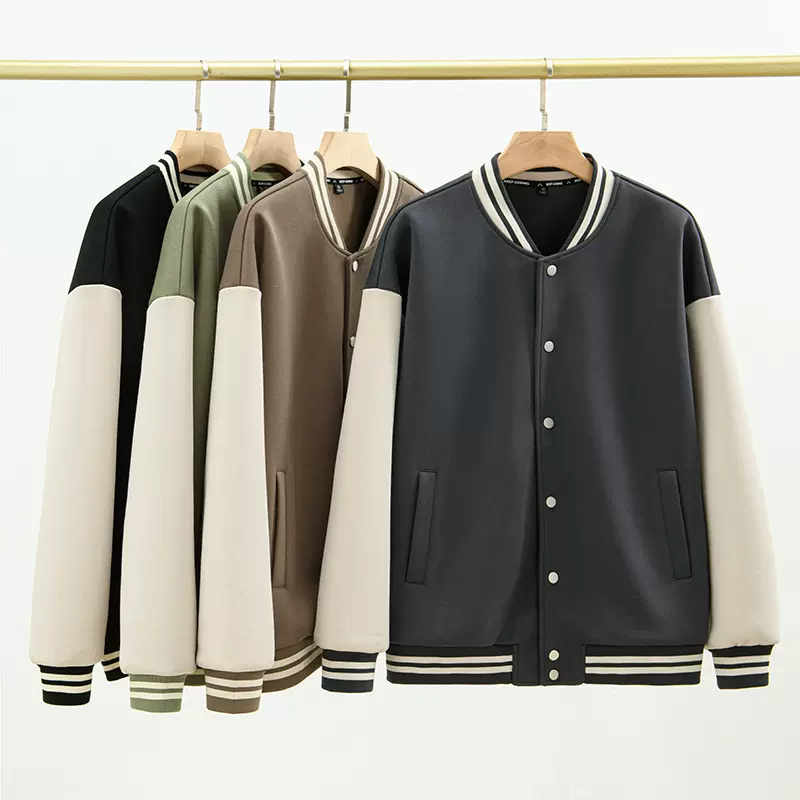 定制300G重磅棒球服外套秋冬拼色单排扣开衫可印logo情侣棒球服