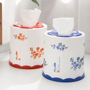 Household Plastic Paper Bucket Restaurant Tissue Box Coffee Table Paper Box Creative Round Paper Box Living Room Desktop Roll New Product