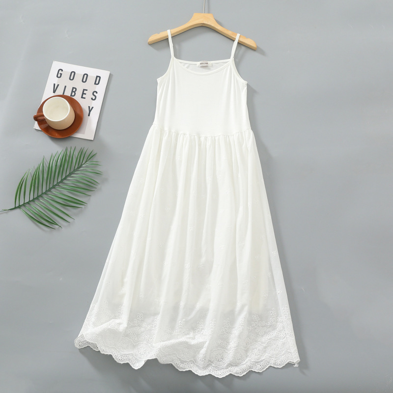 Summer New Cotton Embroidered Circle Flower dress Fashion Stitching High Waist Slimming Age-reducing All-match Long Dress