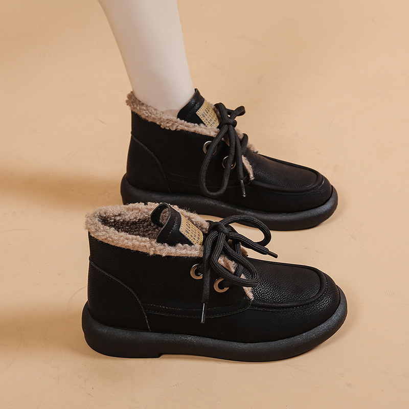 Keep warm low boots platform with shoelaces flat for leisure