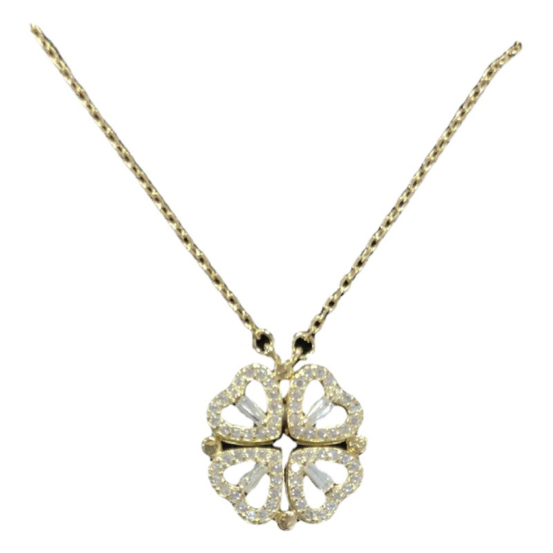 Collar de trébol de cuatro hojas de plata de ley s925, collar de corazón de oro de 18k a la moda para mujer, collar de flores magnéticas