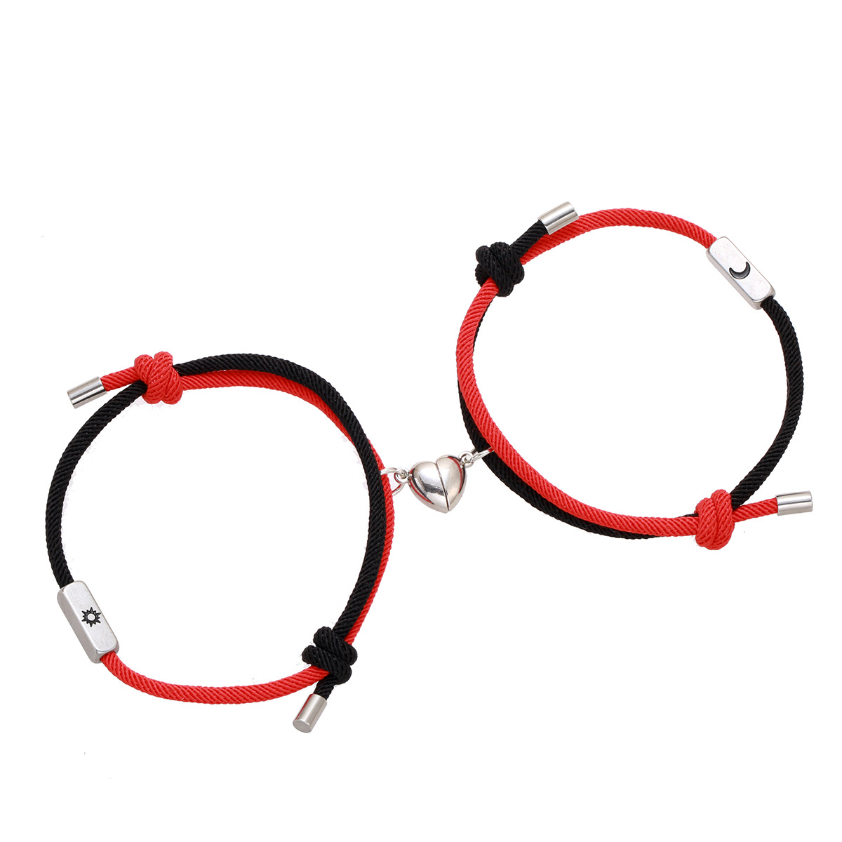Fashion Sun Heart Shape Stainless Steel Alloy rope Couple Bracelets 1 Pair