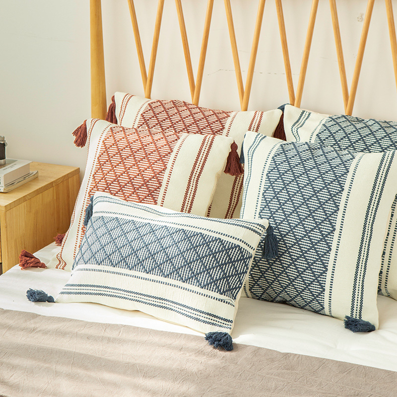 棉線編織色織提花靠墊青瓷系列簡約沙發抱枕套客廳臥室床頭靠枕