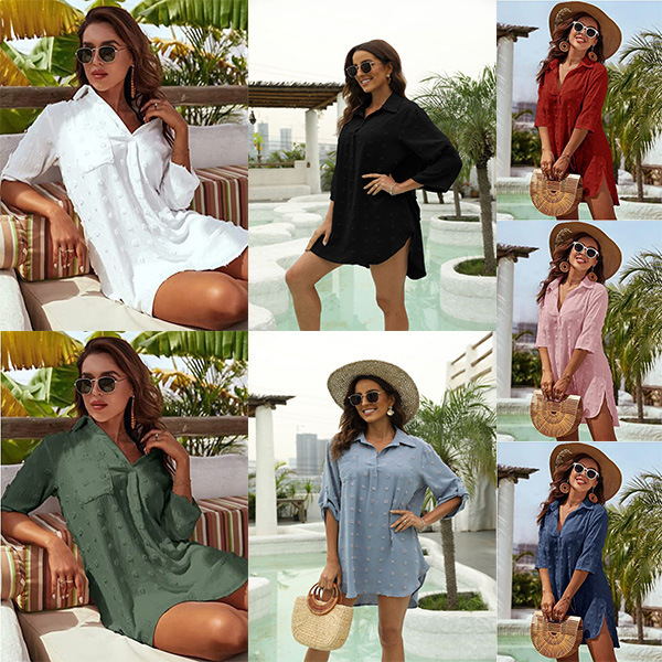 2023 New European and American Cross-border Shirt Amazon Chiffon Jacquard Big Hair Ball Loose Casual Blouse Women