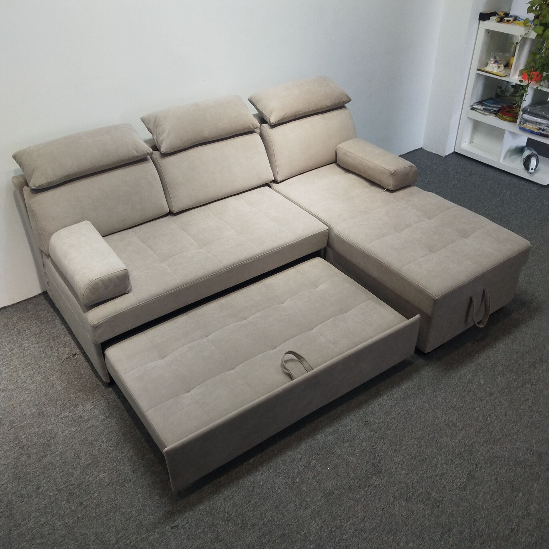 Moderno simple sofá plegable doble uso multifuncional casa pequeña esquina combinación de lavado de tela sofá cama