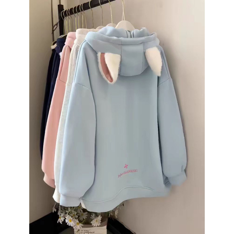 (2개) 13 라인 부드러운 소녀 귀여운 마오 마오 귀 기모 후드 스웨터 여성의 가을과 겨울 한국의 게으른 바람 느슨한 코트