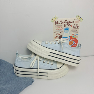 Internet-famous Thick-soled Height-increasing Canvas Shoes for Women 2025 Spring and Summer Sports Casual Shoes with Big Head Shoes Small White Shoes with Far Wave 5095