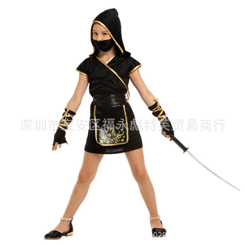 Halloween costume G-0372 black gold ninja girl masquerade cosplay girl ninja performance costume