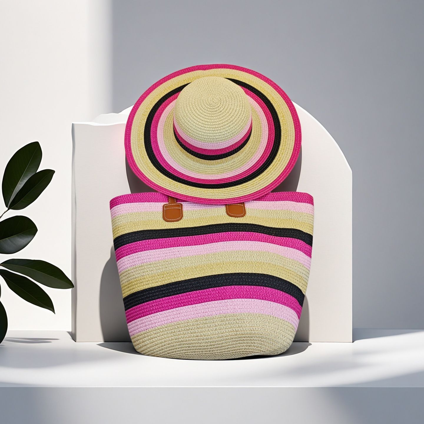 跨境新款草编包女大容量编织包外贸爆款彩色条纹托特包夏季沙滩包