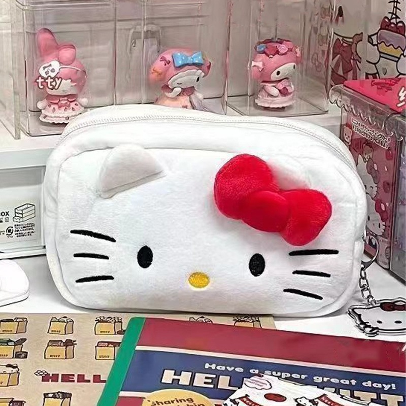 日系三丽鸥Kitty猫笔袋学生卡通大容量收纳高颜值可爱毛绒化妆包|undefined
