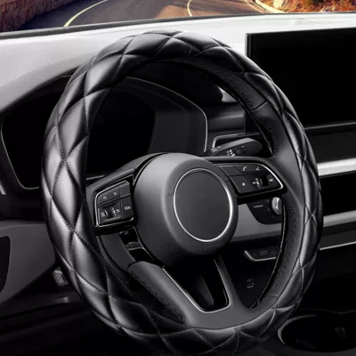 Universal Diamond Soft Leather Non-Slip | Steering wheel cover - black-diamond-free-38cm