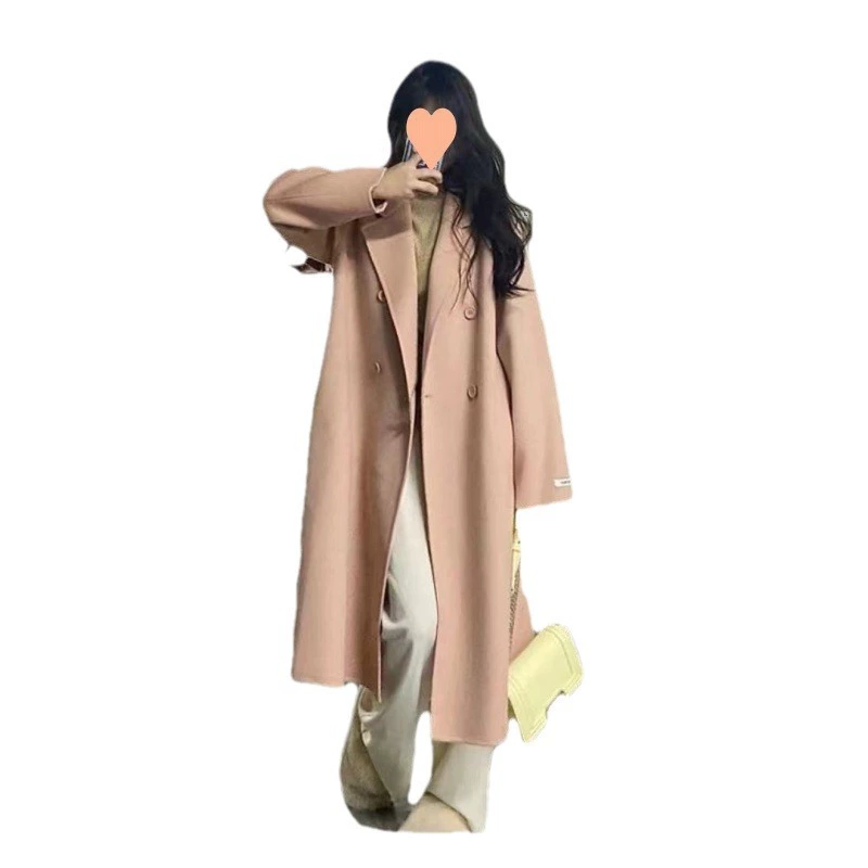 Long Double-Sided Wool Coat, Korean Style Women's Mid-to-Maxi, Oversized