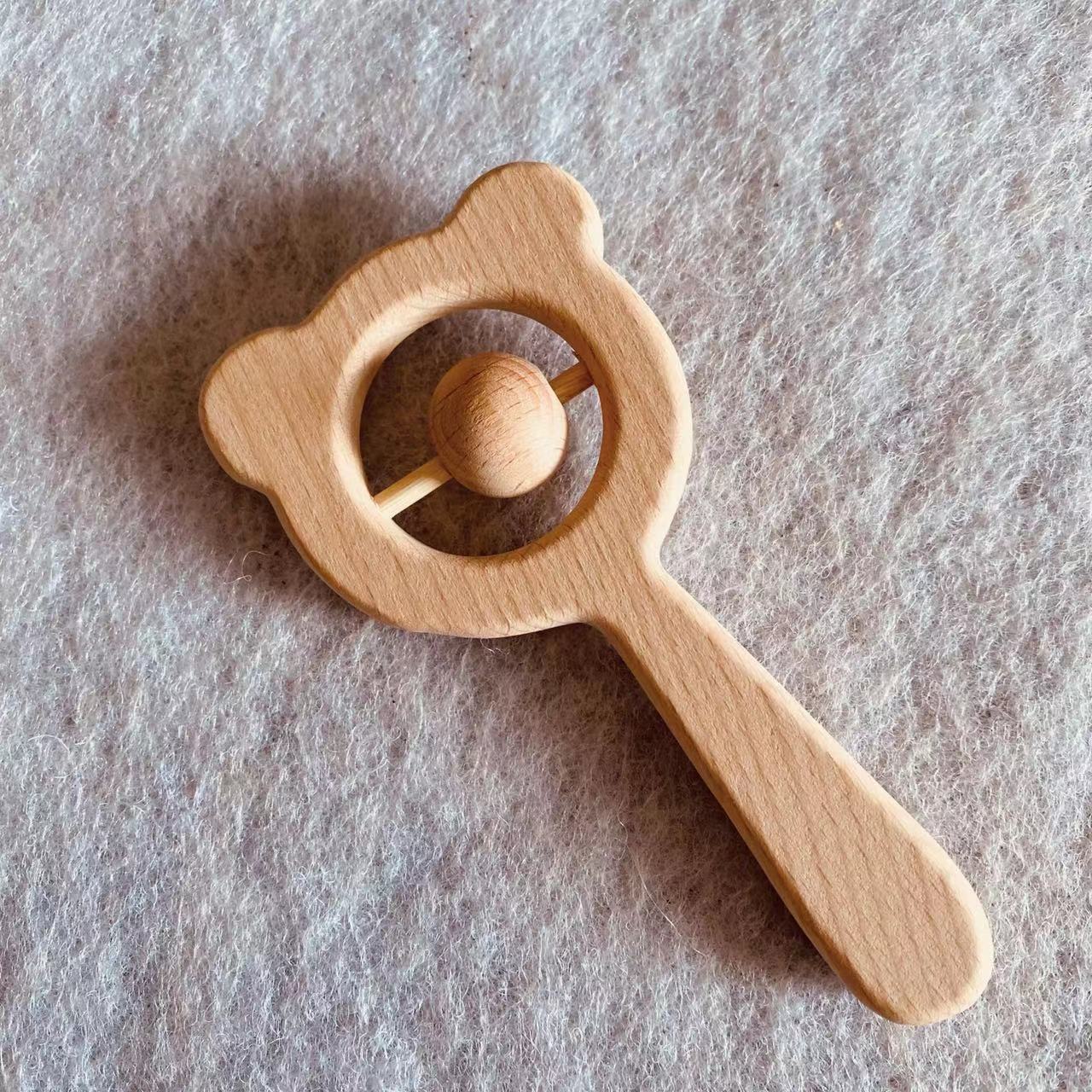 DIY Beech bebé oso sonajero, bebé teether juguete bebé teether palo teether