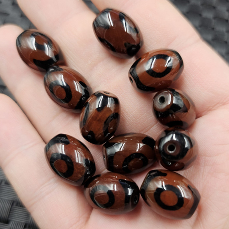 Black and Red Agate Three-Eyed Dzi Beads Rice Beads Jade Loose Beads Agate Passepartout Bracelet Necklace Jewelry Accessories Beads