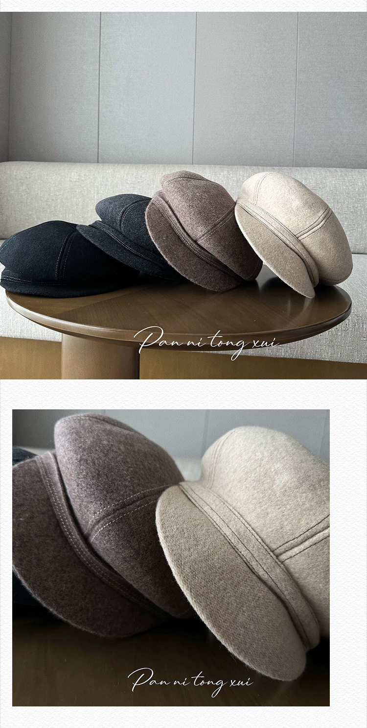Unisex Wool Beret Hat For Autumn And Winter Solid Colour Warm Cap_voghion.com