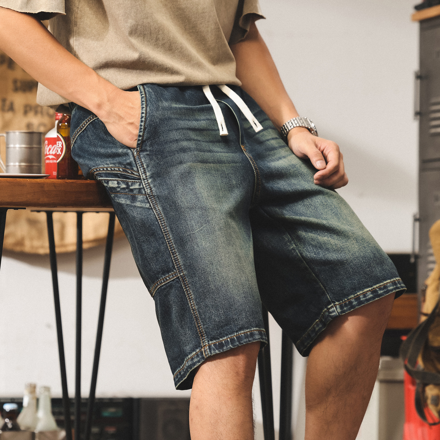 Lyocell Tencel Workwear Denim Shorts Men's Summer New Trendy Brand Handsome Five-Point Pants Men's Loose Trendy Mid-Pants