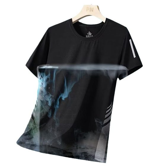 Ice Silk short sleeve T-shirt men's summer thin quick-drying mesh sports fitness half sleeve top dad summer stretch T