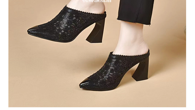 Giày mule nữ mũi nhọn chất liệu lưới thoáng khí, gót cao — Màu Sâm panh chi tiết 2