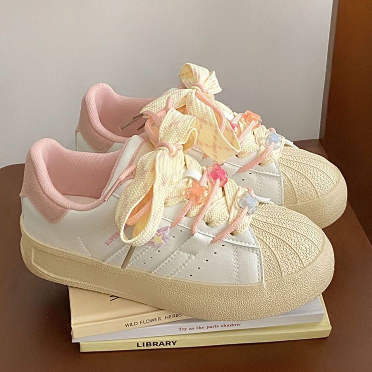Dopamine Colorful Shell Toe Thick-Soled Sneakers for Women 2024 Autumn New Student White Shoes Niche Original Chic