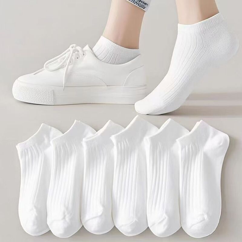 Solid-color striped boat socks, unisex, short socks, thin and breathable for spring and summer, sweat-absorbing, and invisible design, available in black and white