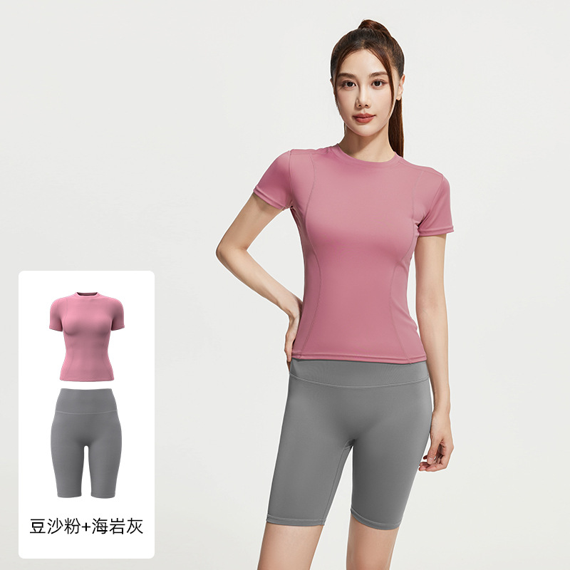 Juyi Tang verano yoga camisa de mangas cortas para mujeres delgada secado rápido y transpirable ajuste deportivo para correr y fitness set