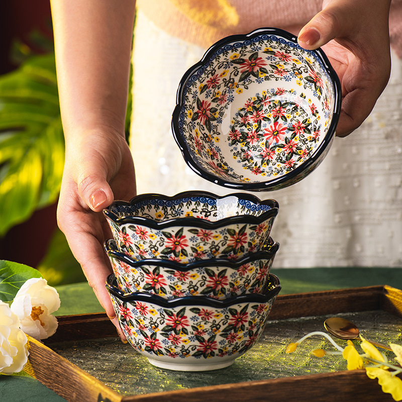 Polish Rice Bowl Retro Soup Bowl Household 2025 New Bowl Personal Ceramic Tableware Small Bowl Yogurt Bowl Noodle Bowl