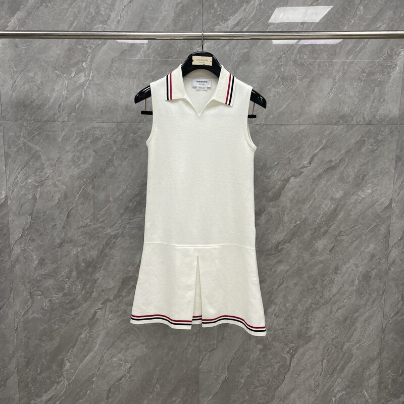 Factory Direct Sales Tb New Summer Style College-Style Women's Mini Tennis Sleeveless Dress with Red, White, and Blue Trim at the Neckline