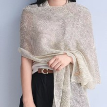 内蒙古羊绒针织印花围巾女春夏新款佩斯利纹腰果花薄款水溶披肩