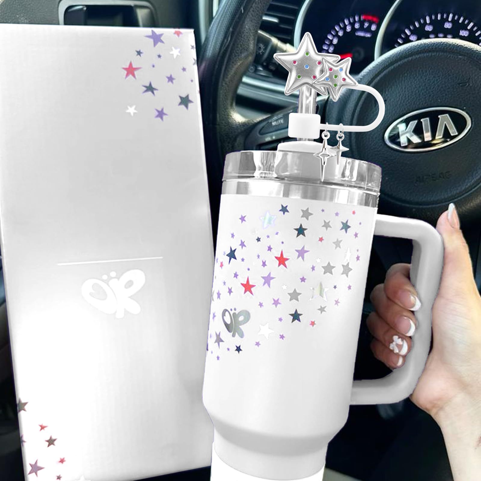 35g Weight Straw Decorative Cap Kitchen and drinking utensils Star, Bow Knot Pattern Cute Style Cute Star Bow Knot Silica Gel Straw Decorative Cap 1 Set 2