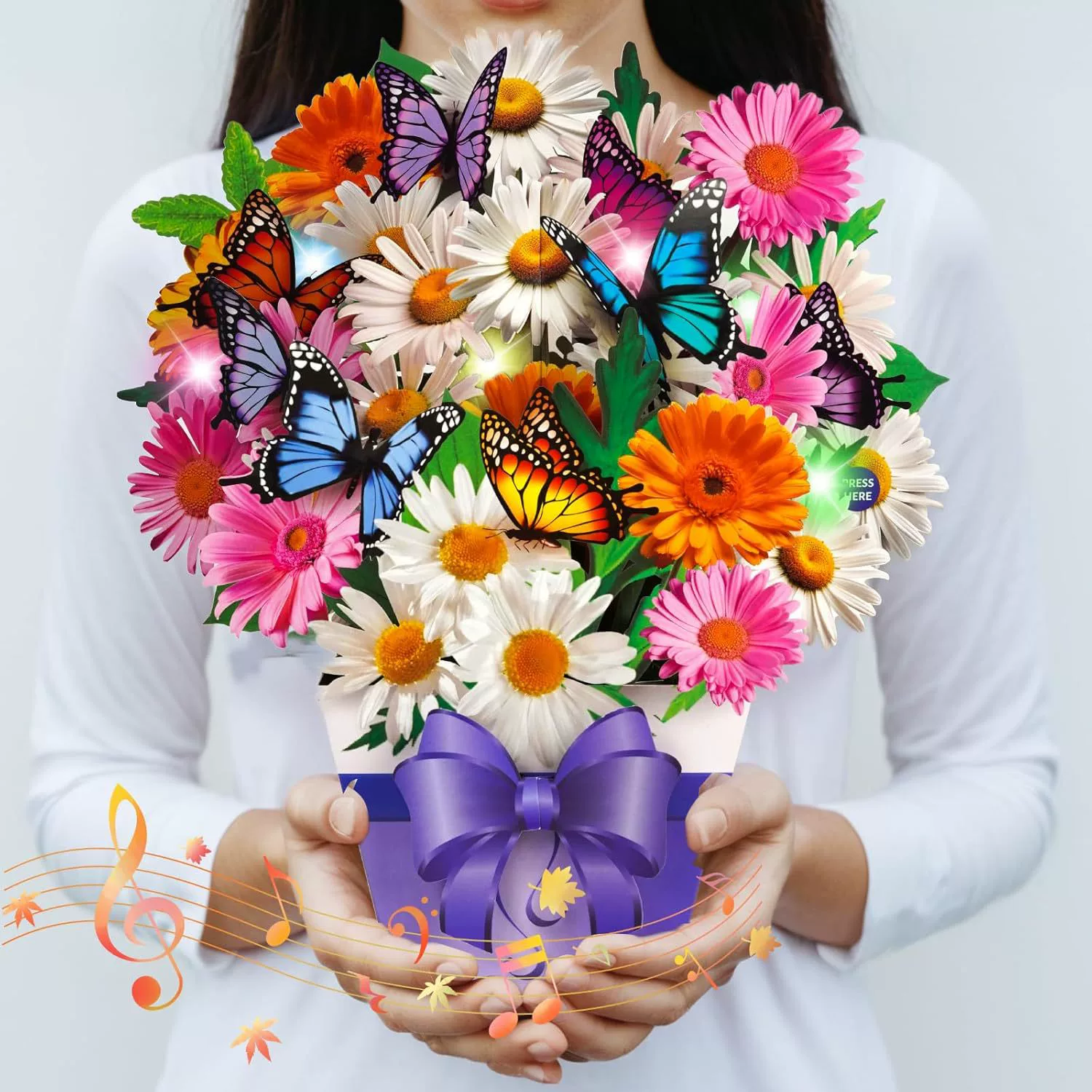 Индивидуальная трансграничная всплывающая поздравительная открытка, стерео букет поздравительная открытка с музыкой и подсветкой для мамы и друзей.