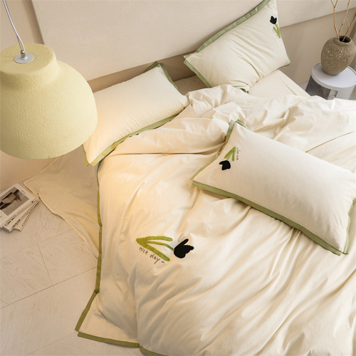 Selected Grade A Cotton Washed Quilt Set 100% Pure Cotton Bedding Set for Dormitory (3-Piece Set Including Bedspread, Pillowcase, and Bed Skirt)