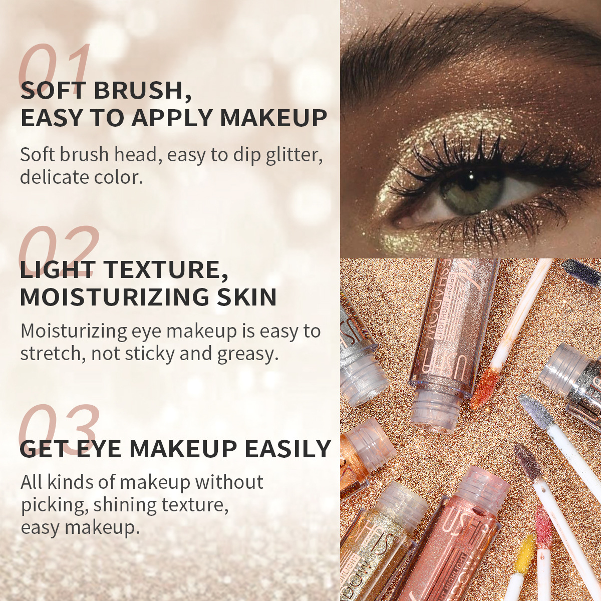 USHAS Sombra de ojos perlada líquida de punto transfronterizo europeo y americano