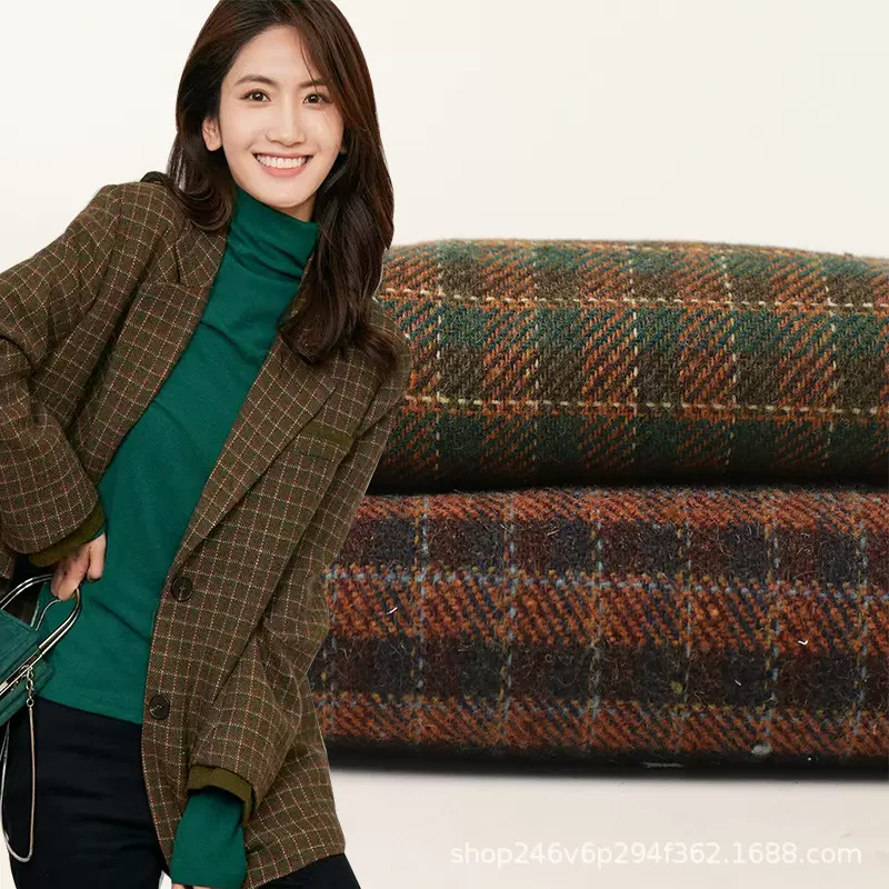 爆款毛呢格子粗纺千鸟格布料秋冬季大衣外套裤子裙子等布料批发