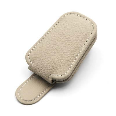 cowhide eye frame sun visor – Car Glasses Clip/Bill Clip - leather-beige-glasses-clip