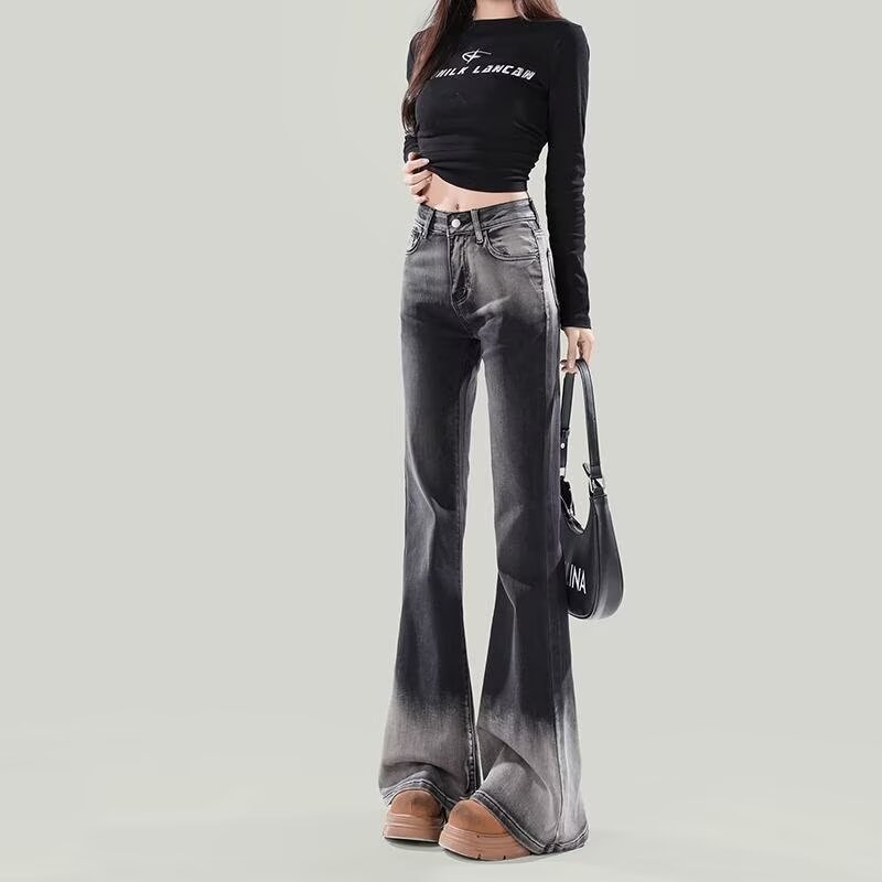 Trendy Gradient Flared Jeans for Women 2025 New Autumn and Winter High-Waisted Stylish Petite Bootcut Pants Ins