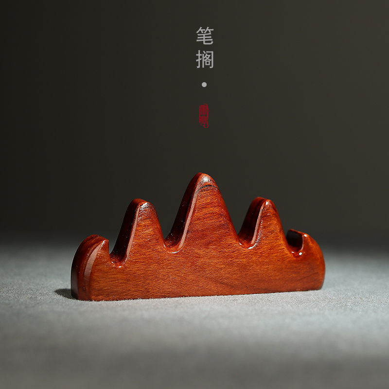 笔搁实木毛笔托毛笔架复古风黑梓木五指山毛笔搁笔架山文房四宝|ms