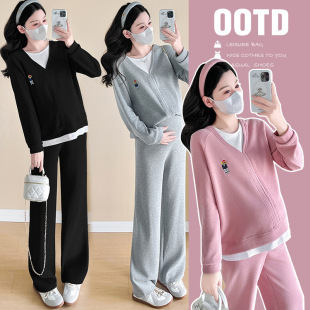 Pregnant Women suit Spring and Autumn Trendy Mom New Fashion Casual Loose Fake Two-piece Long-sleeved Sweat Lazy Style Two-piece Set