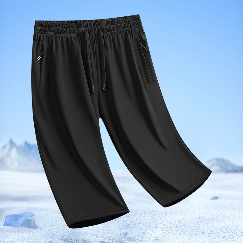 Summer Outdoor Leisure Sports Loose-Fitting Ice Silk Drapey Plus-Size Men's Quick-Dry Cropped Pants Thin Style