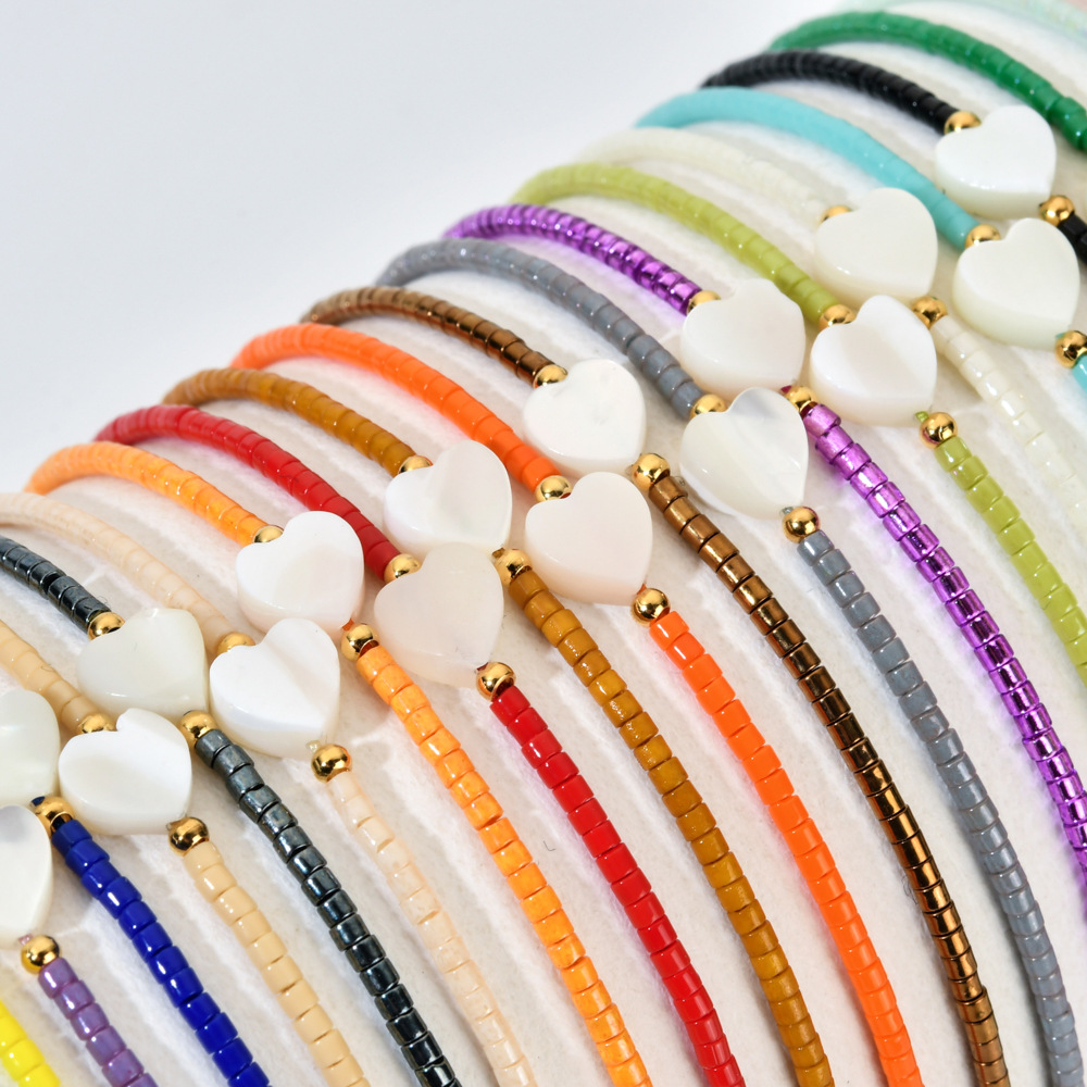 5g Weight Bracelets Classification Bohemian Heart Shape Seed Bead Shell Beaded Chain Beaded Bracelets Wholesale