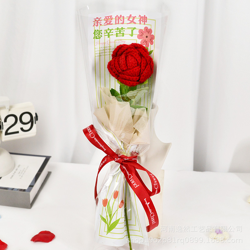 高級ギフトボックス入り毛糸の花完成品、ひまわり、バラ、チューリップ、手編みの花、造花、越境販売|undefined