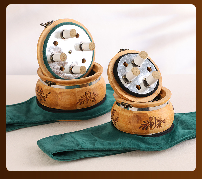 Wooden Moxa Box Portable Moxibustion Warmer for Home Body and Abdominal Heat Therapy with Moxa Stick Holder in use