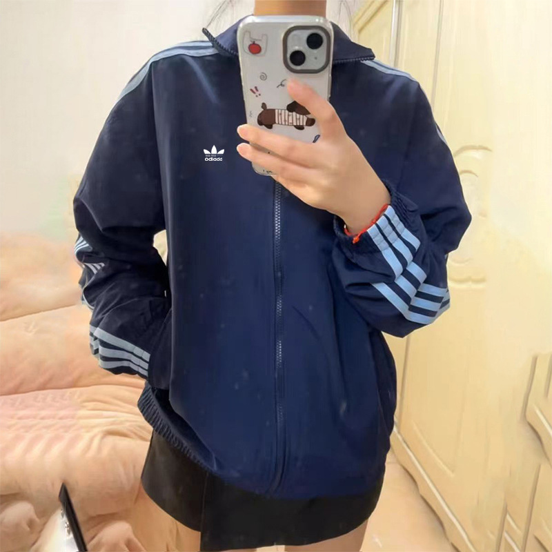 High-End Version 2026 Spring New Model Trefoil Jacket Loose Fit Sports Couple's Striped Casual Stand Collar Coat for Men and Women High-End Version 2026 Spring New Model Trefoil Jacket Loose Fit Sports Couple's Striped Casual Stand Collar Coat for Men and Women