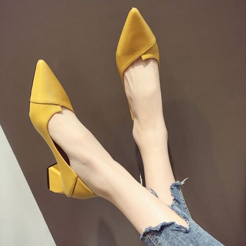 Summer Pointed Toe Thick Heel Women's French Pure Color Versatile Lift Shoes Unique Personality Women's Shoes