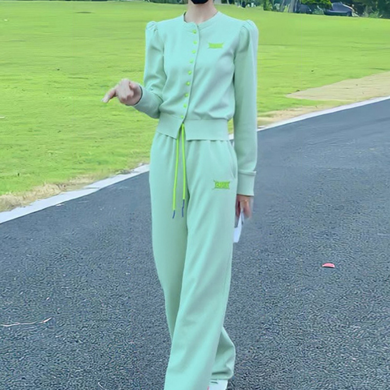 2025新款微胖大码休闲运动套装薄荷绿显瘦宽松开衫卫衣两件套女装|undefined