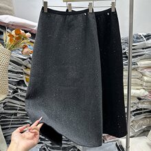 韩版年春夏新款设计感显瘦亮晶晶开叉包臀显瘦A字中长一步裙