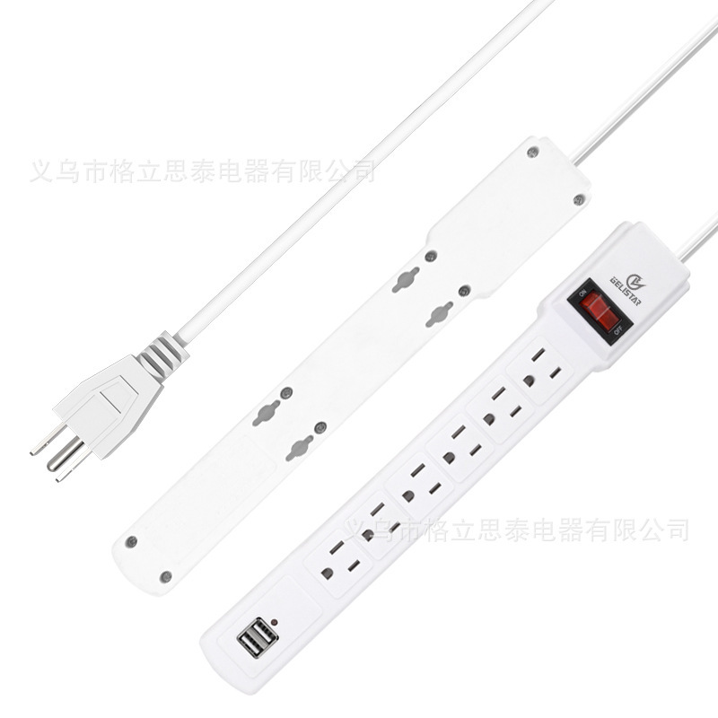 跨境专供美规插线板家用接线电源插座2USB多功能美式桌面插排排插