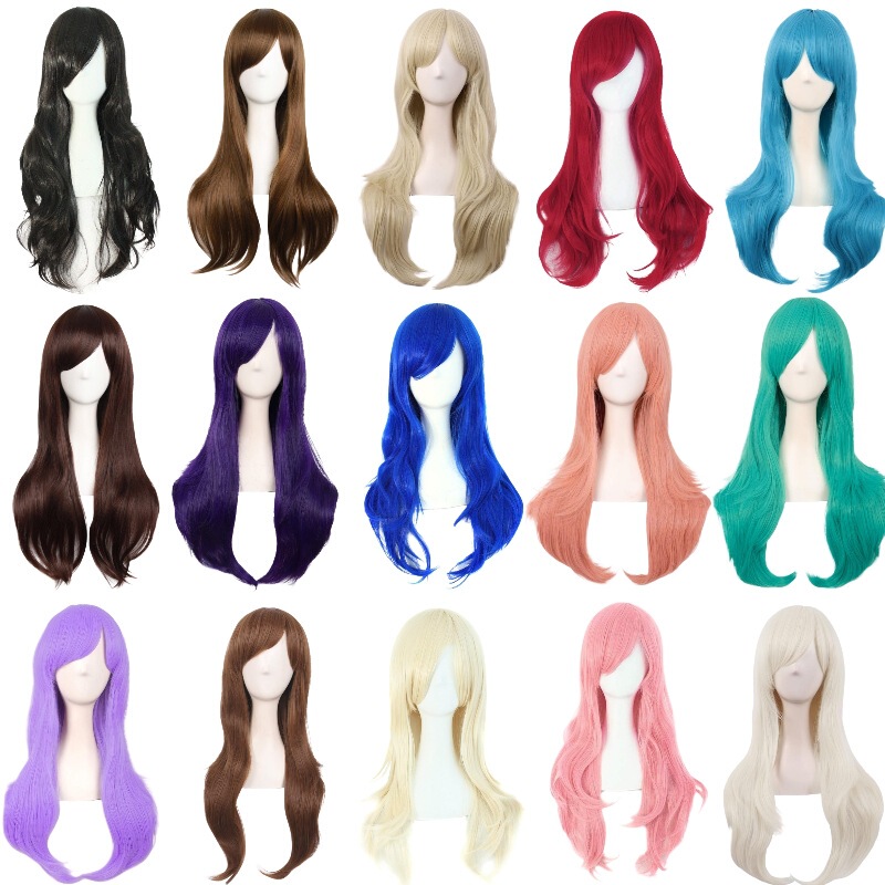 Universal cosplay Anime Wig 70cm Clothing Cosplay Colorful Long Curly Hair Headset in stock Wholesale